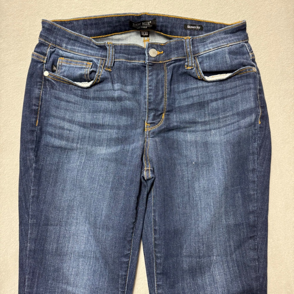 Judy Blue Indigo Skinny Jeans with Frayed Ankles - Picture 6 of 11
